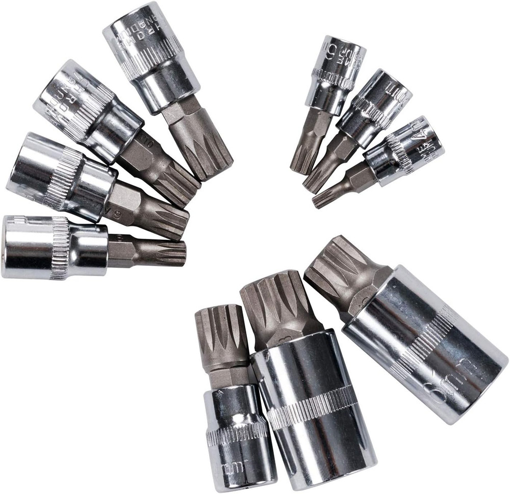 Spline Socket Bit Set 10Pcs Square Triple Silver M4 - M18