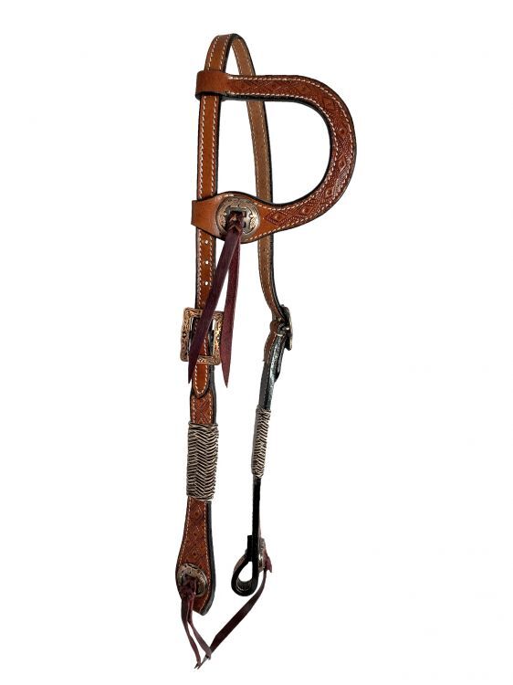 Showman Floral Tooled Single Ear Rawhide Leather Headstall