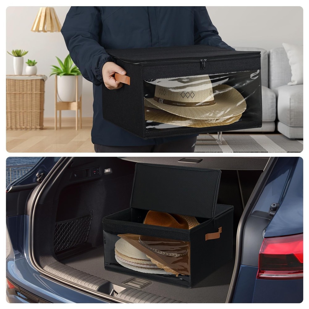 Large Hat Storage Box, Stackable Round Brim Hats Organizer Bag Container for ...