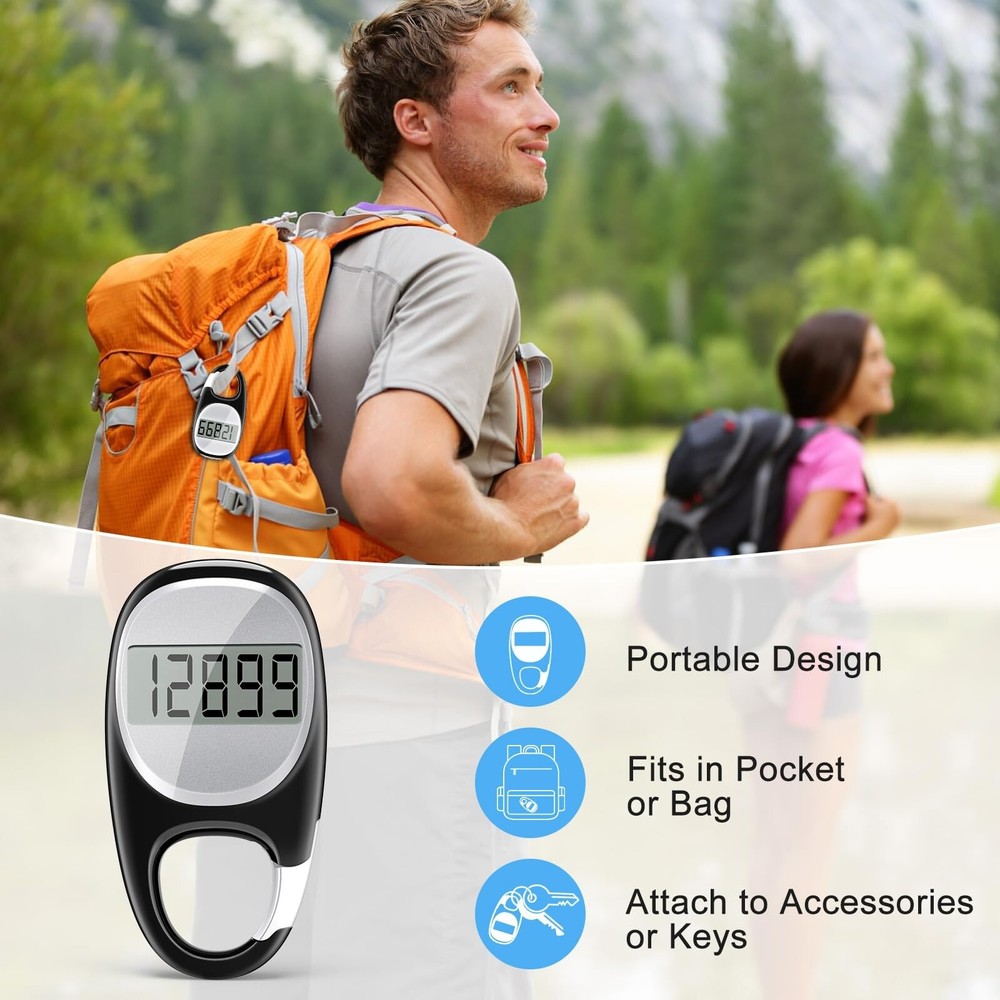 Simple Pedometer for Walking Accurate Step Tracker w/ Carabiner 3D Step Counter