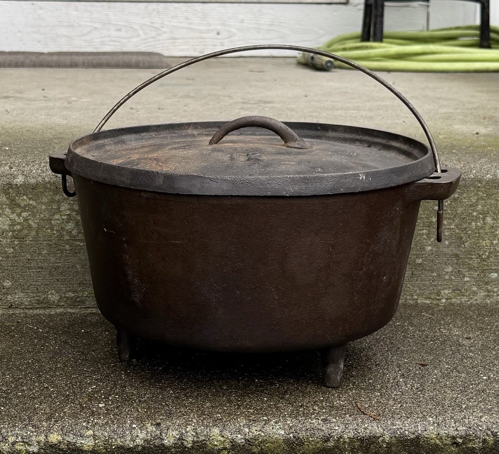 Vintage Cast Iron Three-Legged Pot with Lid And Handle #12