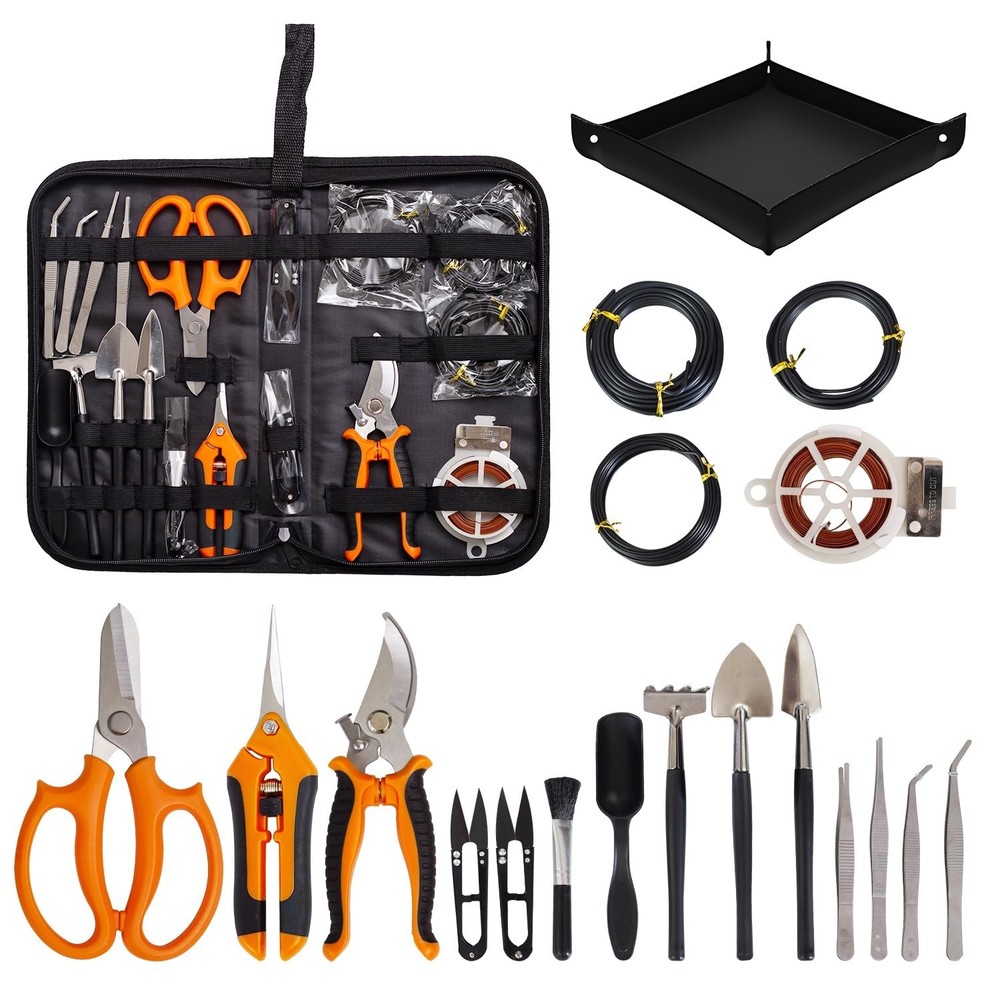 20-Piece Bonsai Tools Set for Beginners - Gardening Gift, Pruning Shears, Wire K