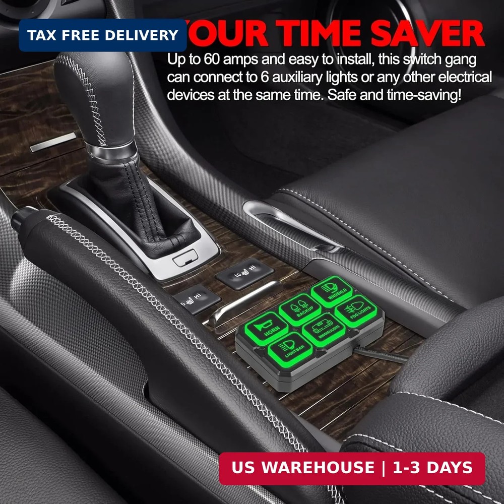 6 Gang Switch Panel, RFROAD LIGHTING Touch Panel Circuit Control Box for Truck M