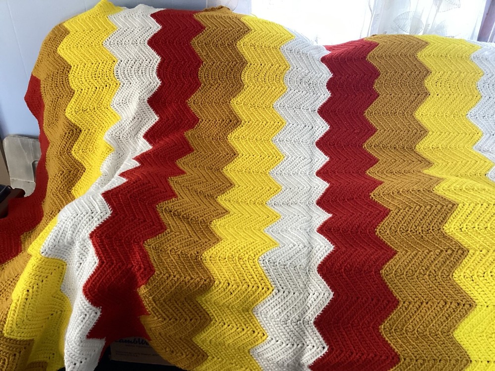 Sofa Afghan Throw White, Yellow, Gold, Amber