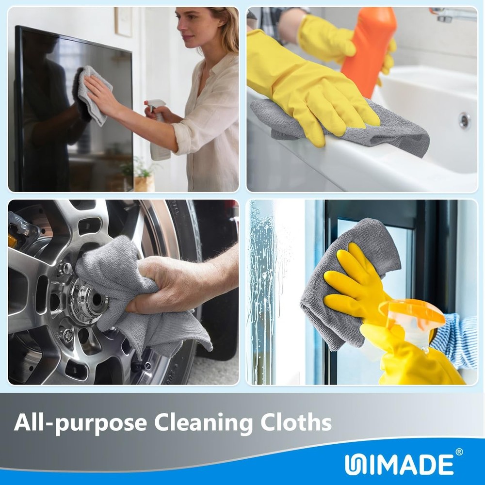 UNIMADE Microfiber Cleaning Cloth, 100 Sheets 100 Pack, Grey