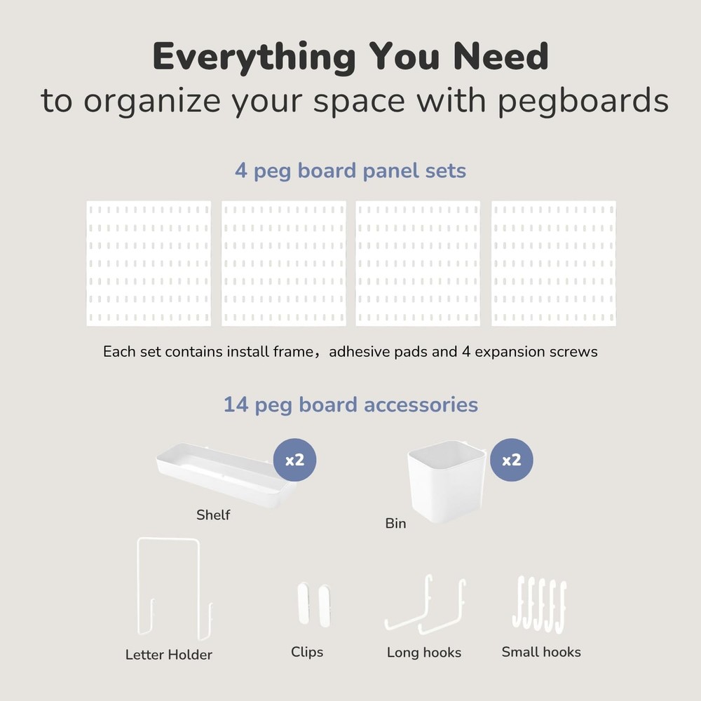 Peg Board Wall Organizer – Plastic Pegboard Panels, Modular Peg Board Storage...