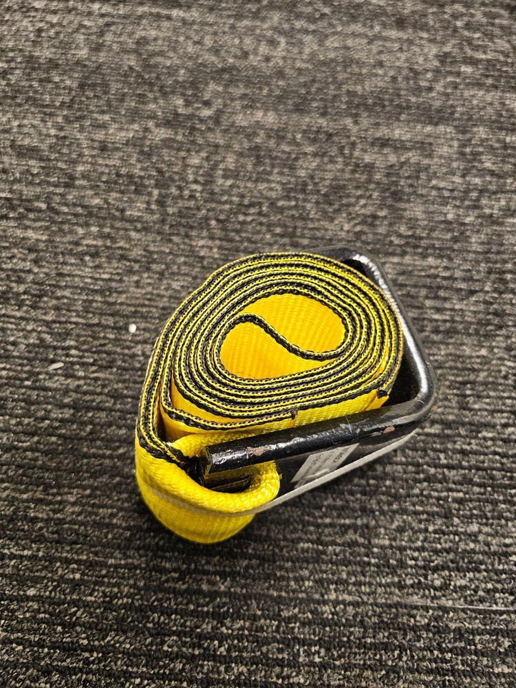 WS4X5CH 4" x 5' Roll Off Container Yellow Winch Strap w/ Large Flat Hook