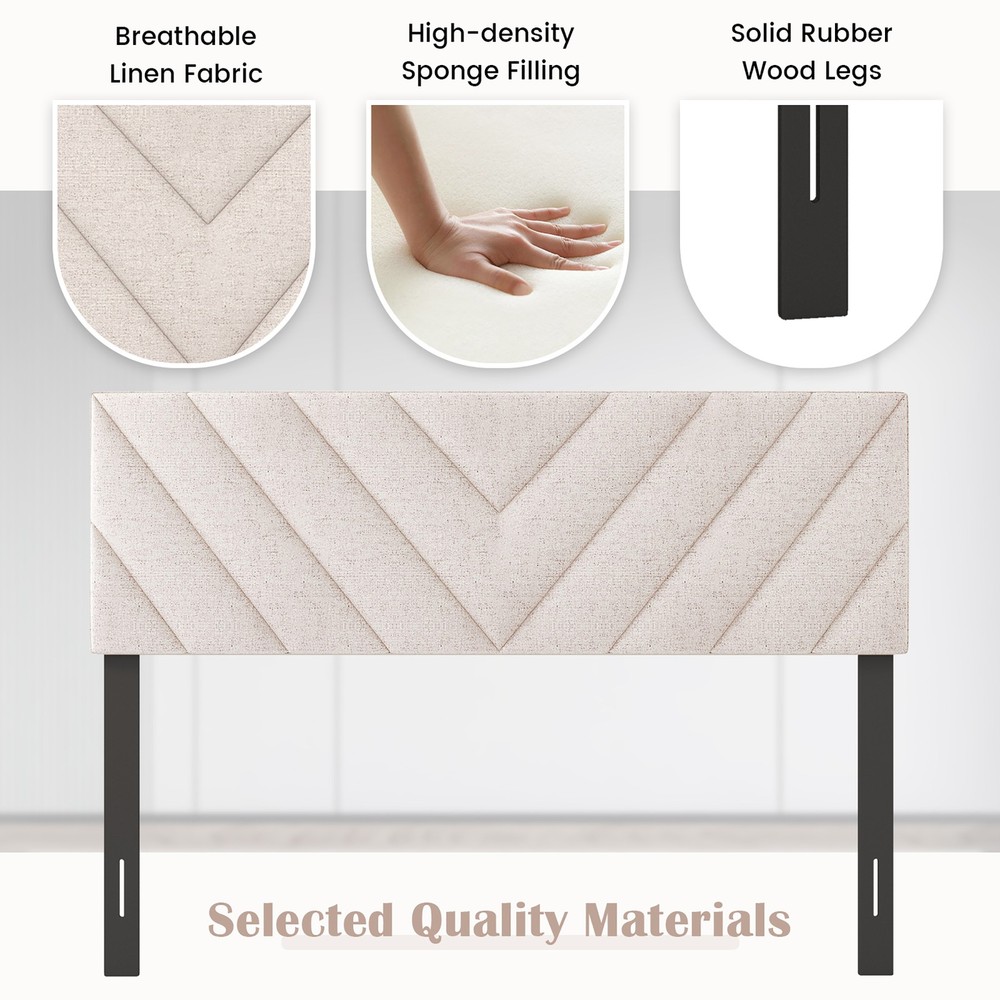 Linen Fabric Upholstered Headboard Rectangular Headboard w/ Solid Wood Legs
