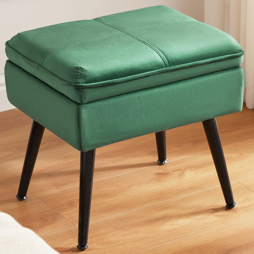 Storage Ottoman Upholstered Stool with Padded Seat, Tufted Vanity Stool with ...