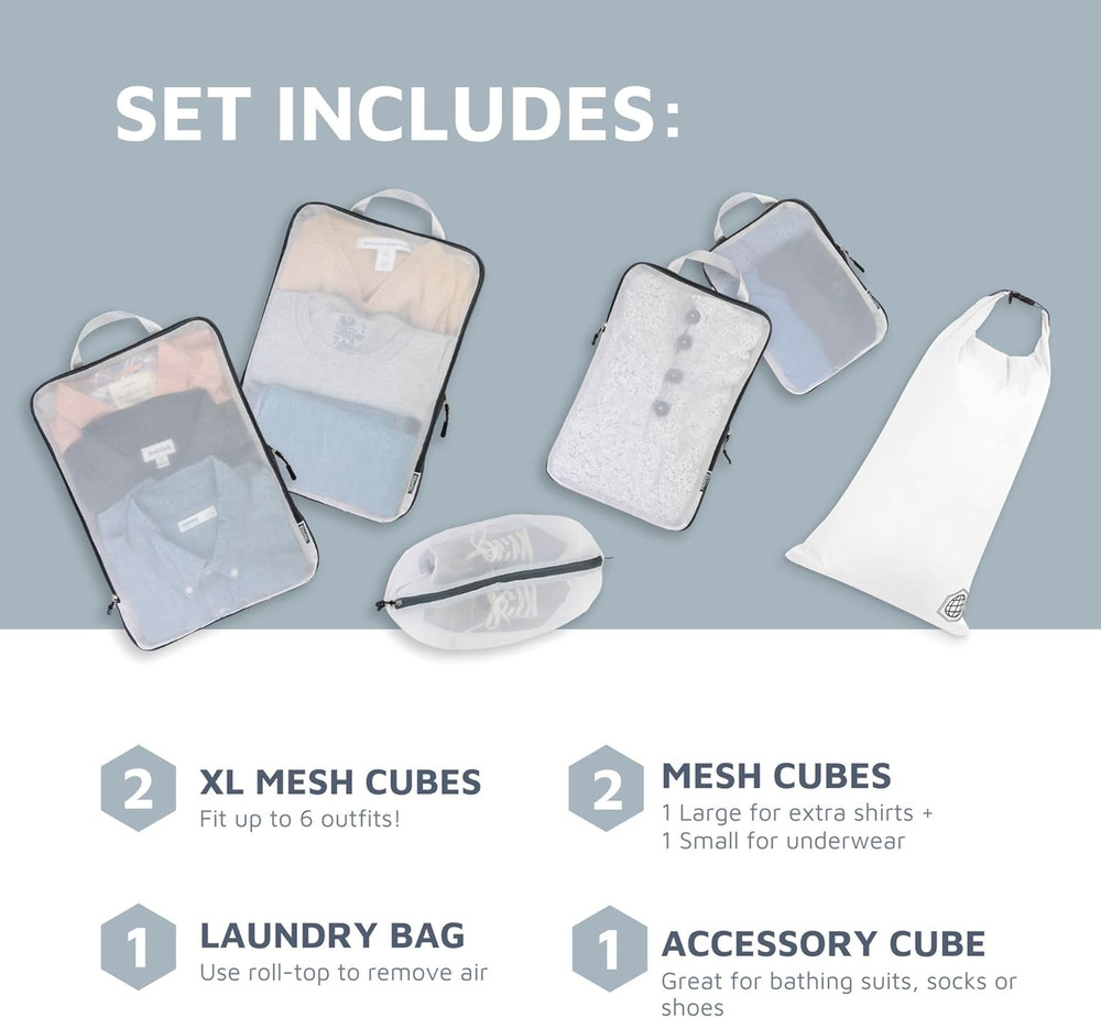 Large Packing Cube Set with See through Mesh- Compression Packing Cubes Travel O