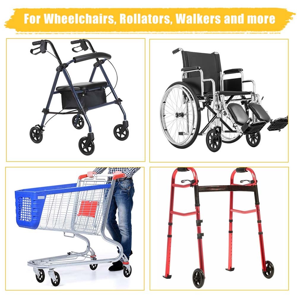2Pcs 8 Inch Walker Wheels Replacement Solid Anti Slip Rollator Wheel Set Black