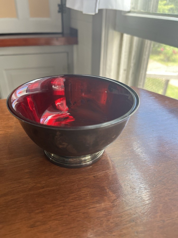 Gorham EP Silver Bowl w/ RUBY GLASS INSERT Bowl YC795 USED BinAE