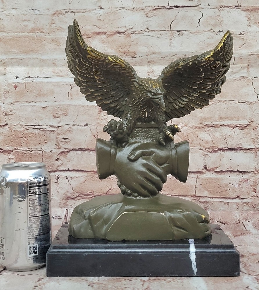 Bronze Unity Eagle Sculpture Limited Edition Handshake Symbol Home Office