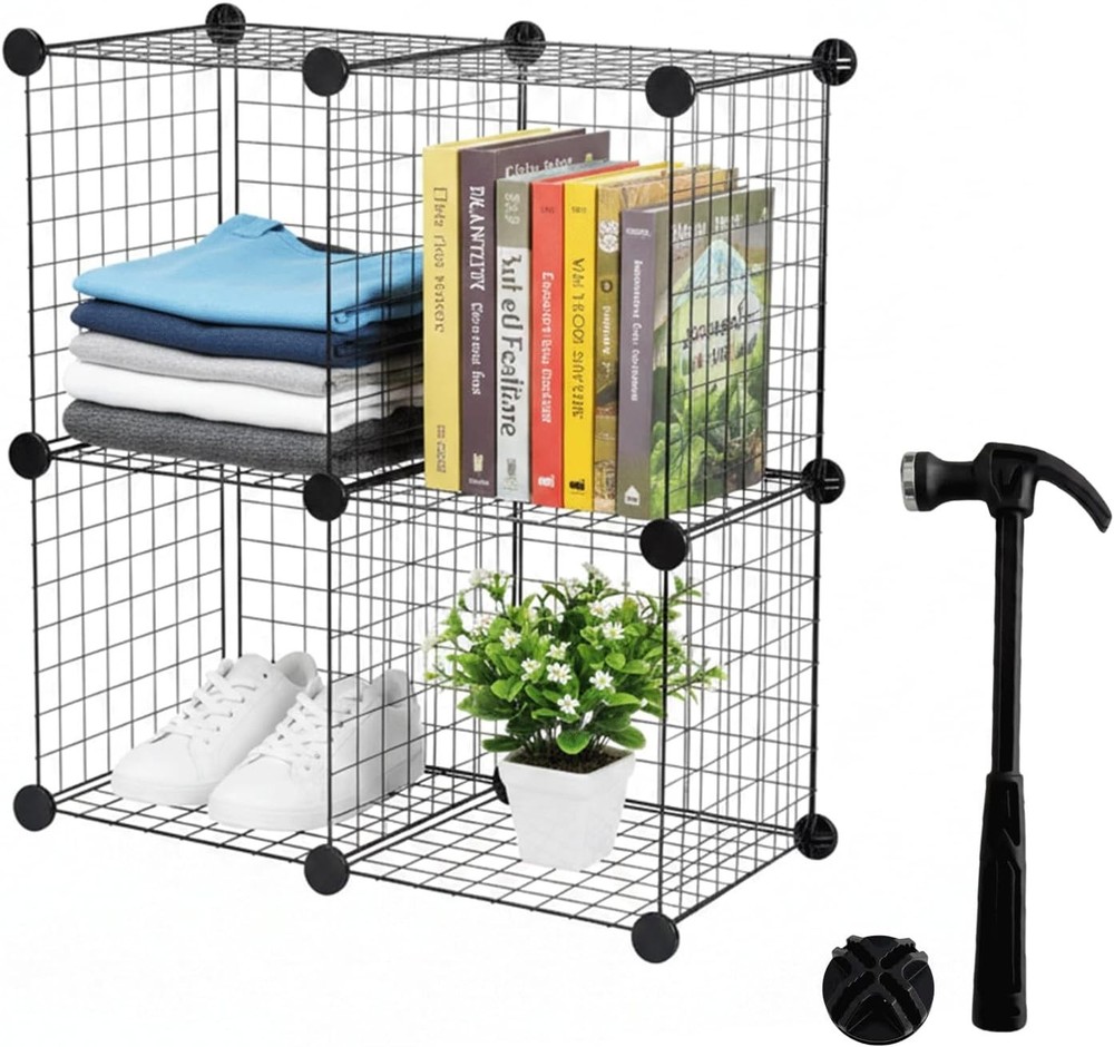 Cube Storage Organizer 4 - Wire Grid Closet and Shelves, Stackable Storage Bin