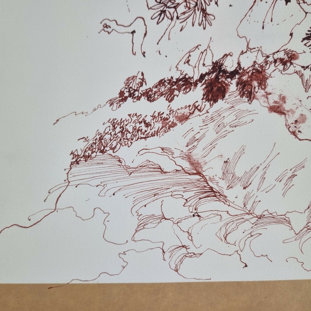 David Hutter Unsigned Ink Study Mountainous Landscape Studio Stamp