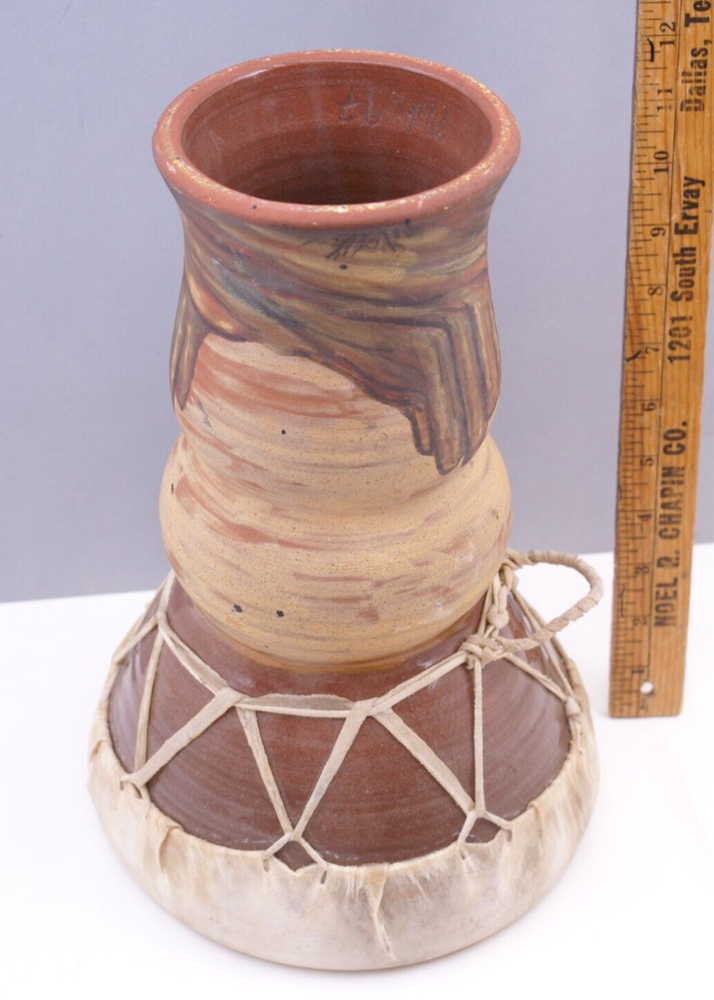 CERAMIC POTTERY DRUM SOUTHWEST LANDSCAPE DESIGN - SIGNED MOKI 97