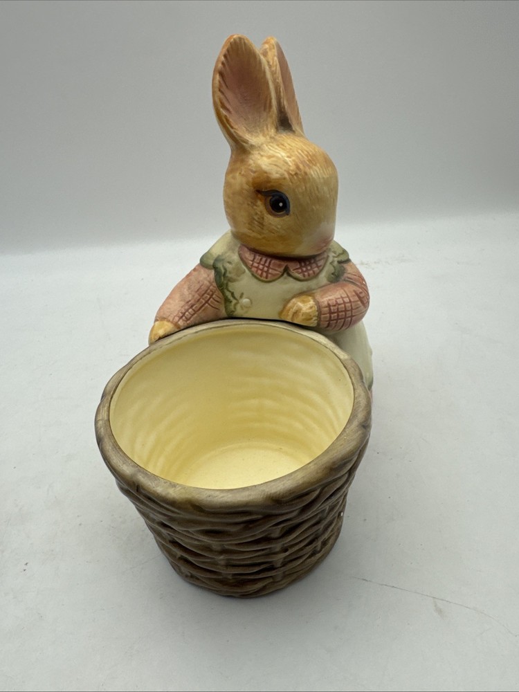 JCPenney Ceramic Easter Bunny with Basket 7" & 2 Rabbit Figurine