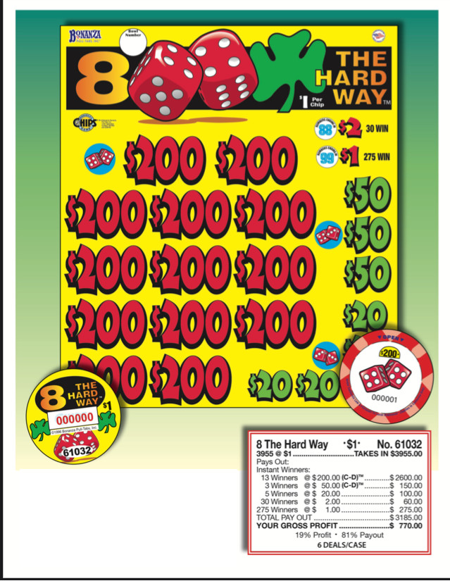 Pull Tab Tickets - Chips - Game - The Hard Way -  3,955 ct