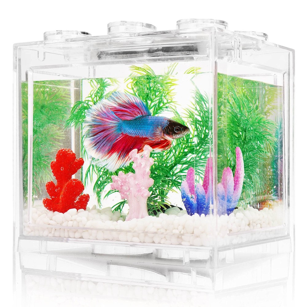 Small Betta Fish Tank, Aquarium Tank Kit with LED Lighting, 0.6 Gallon Stacka...