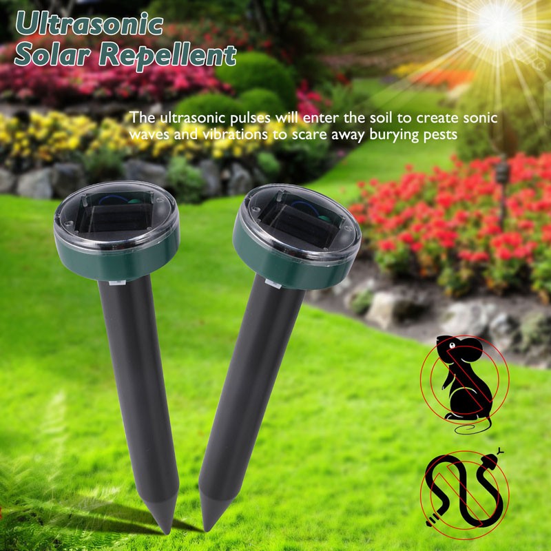2PACK Solar Powered Ultrasonic Mice Gopher Mole Pest Snake Repellent Repeller