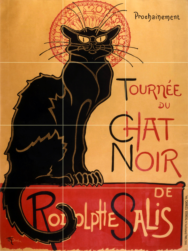 Art Deco Cat Chat Noir Ceramic Mural Backsplash Bath Tile #2291