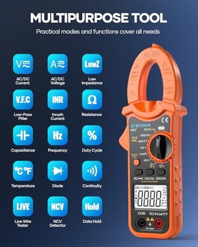 Clamp Meter Multimeter 6000 Count TRMS AC DC Current Voltage Temperature NCV