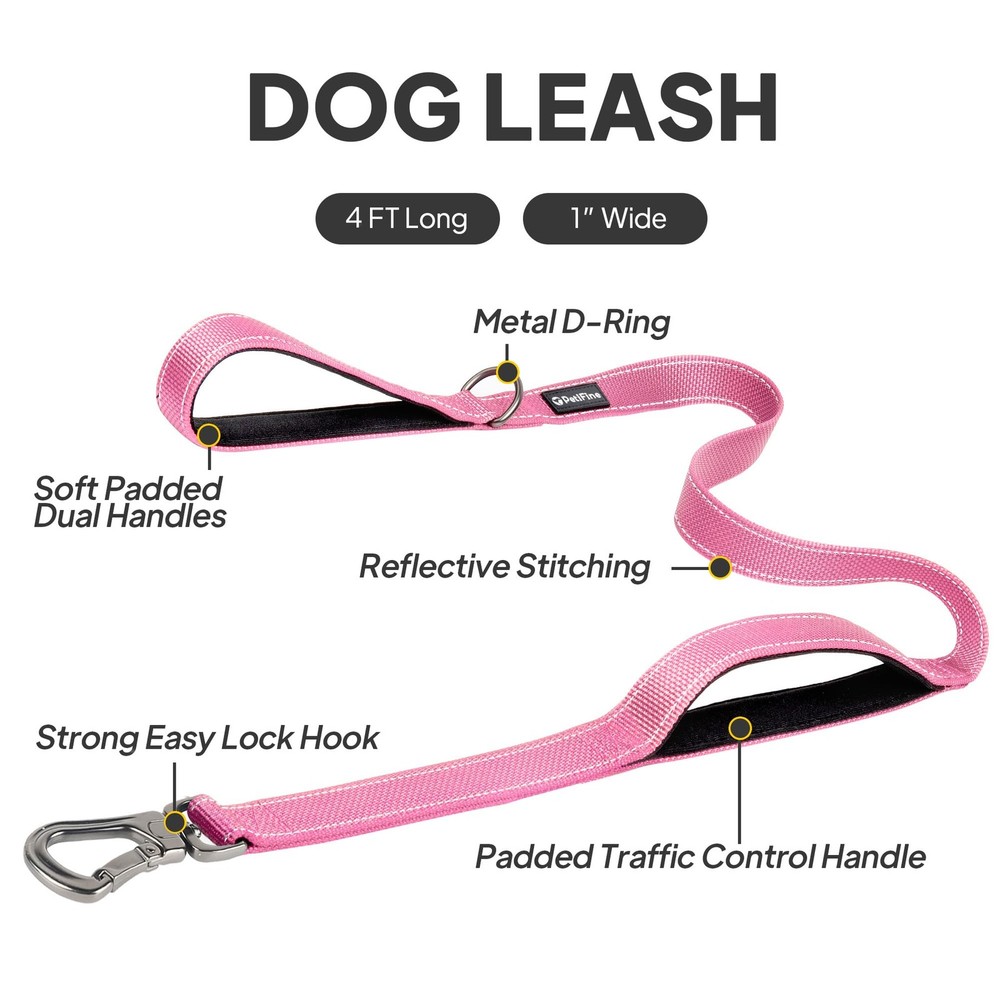 4FT Heavy Duty Dog Leash with Soft Padded Double Handle Durable Strong Clasp ...