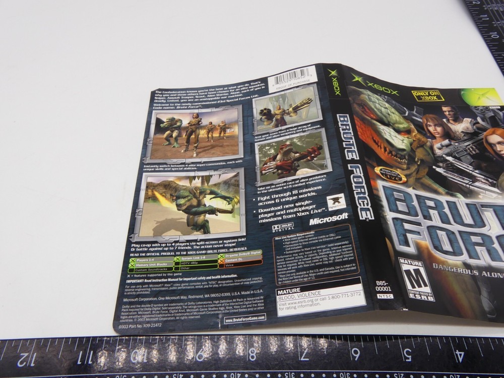 Authentic Brute Force Original Xbox Artwork Only No Game
