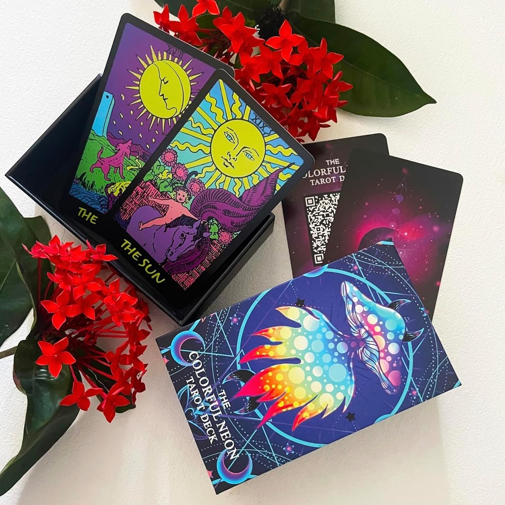 Colorful Neon Tarot Cards Deck With Guidebook for Beginners - 78 Classic...
