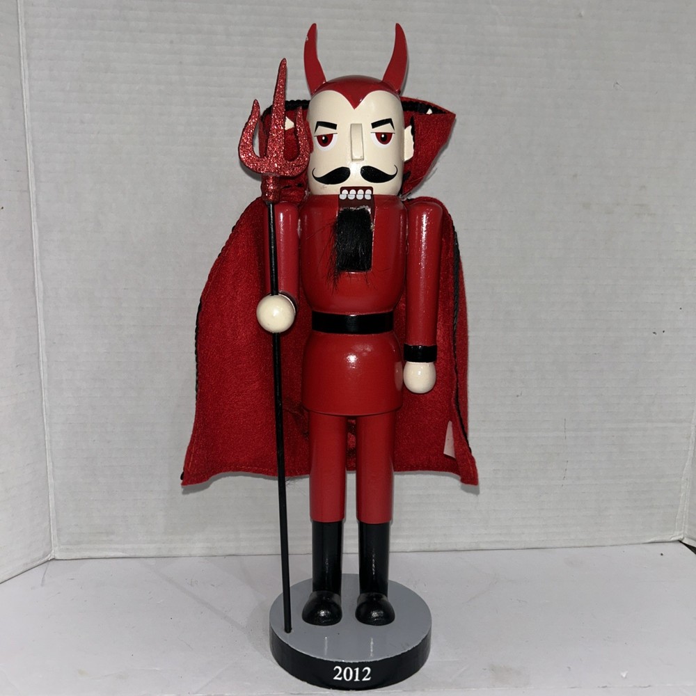Vintage Devil Nutcracker With Red Cape Holding A Pitchfork Spooky Halloween 2012