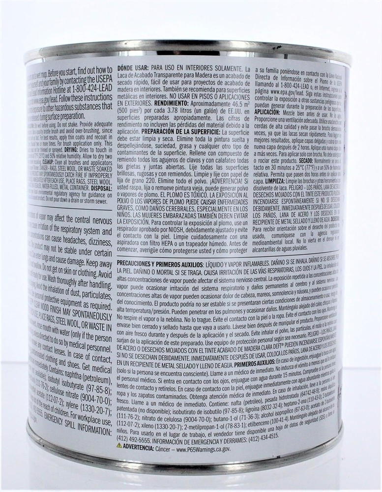 Deft Interior Clear Wood Finish Gloss Brushing Lacquer, Quart