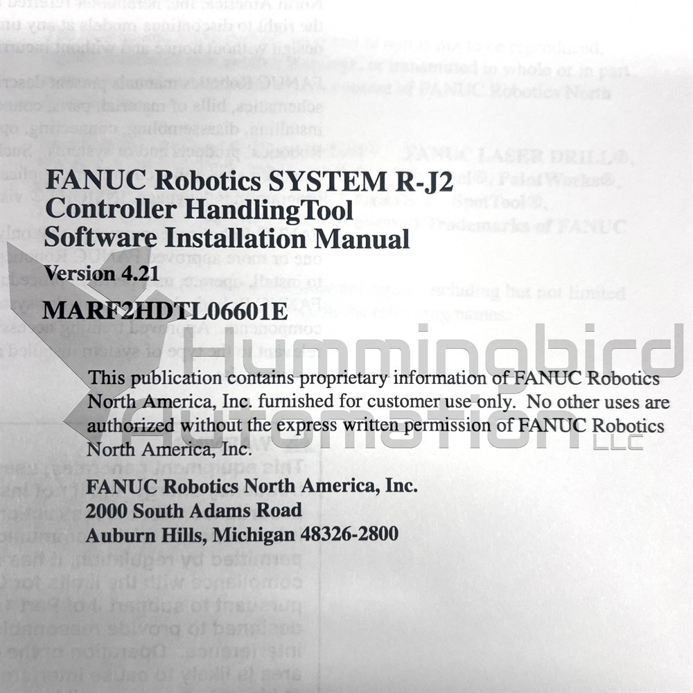 FANUC MARF2HDTL06601E R-J2 Controller Handling Tool Software Installation Manual