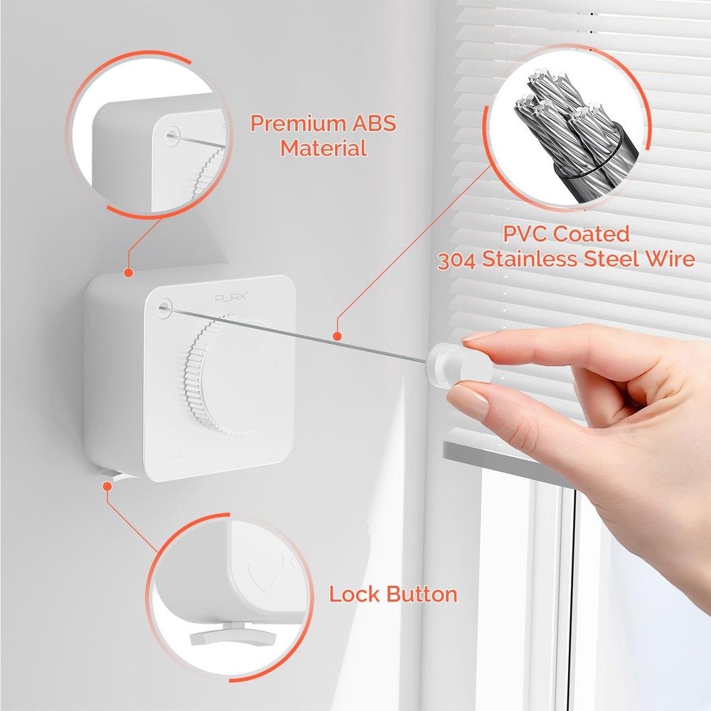 Retractable Clothesline Indoor, Non-Sagging Outdoors White