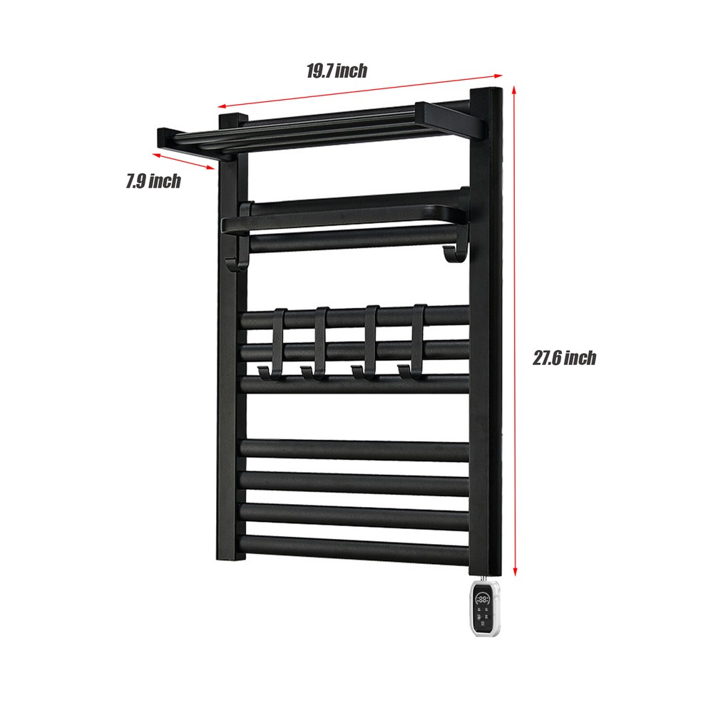 10 Layer Heated Towel Rack Towel Warmer with Timer Wall Mounted W/ Shelf