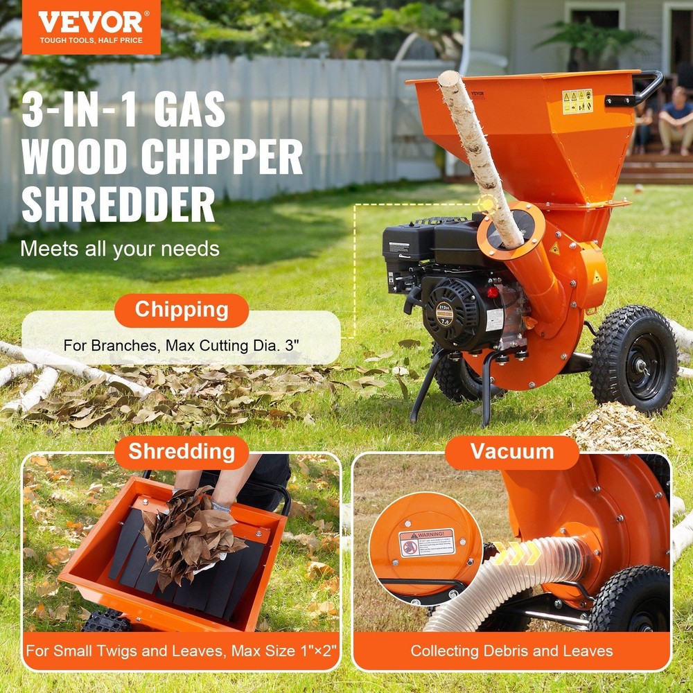 3' 7HP 212cc External Power Wood Chipper Shredder 4.1kW Solid Structure