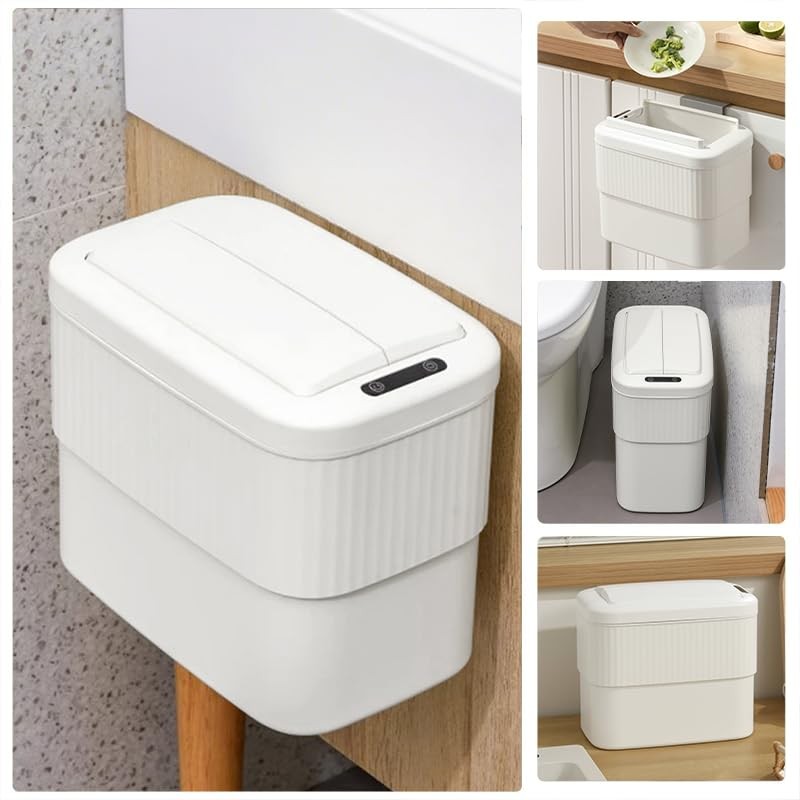 Sensor Hanging Trash Can with Lid 2.5 GallonMotion Sensor Garbage Can Bathroo...