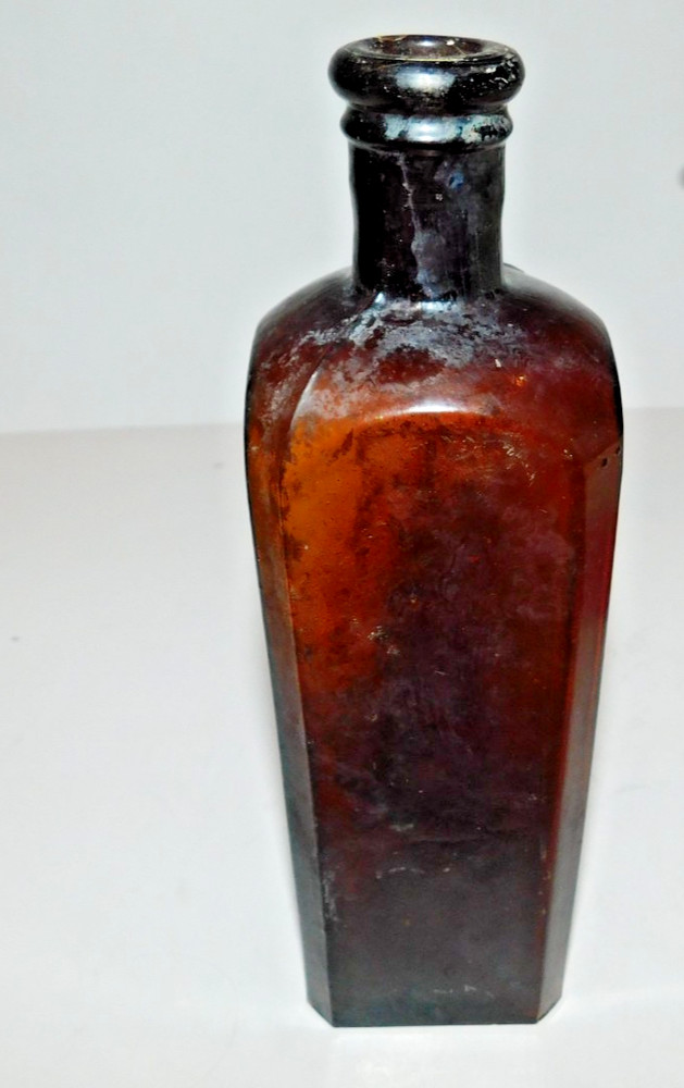 NEAT VINTAGE SQUARE AMBER APOTHECARY BOTTLE