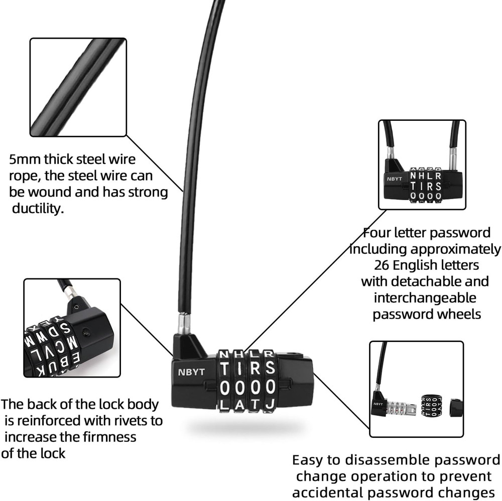 4-Word Resettable Combination Lock, Letter Lock- Home Security Padlock