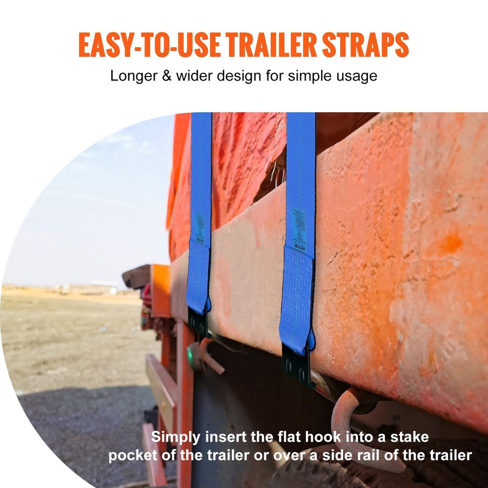 4x30ft Winch Straps 6000lbs Capacity, Flat Hook, Truck Trailer Tie Downs