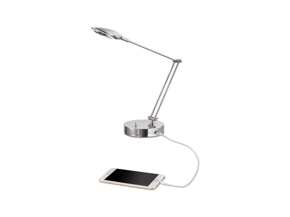 Adjustable LED Task Lamp w/USB Port, 26" High, Brushed Nickel