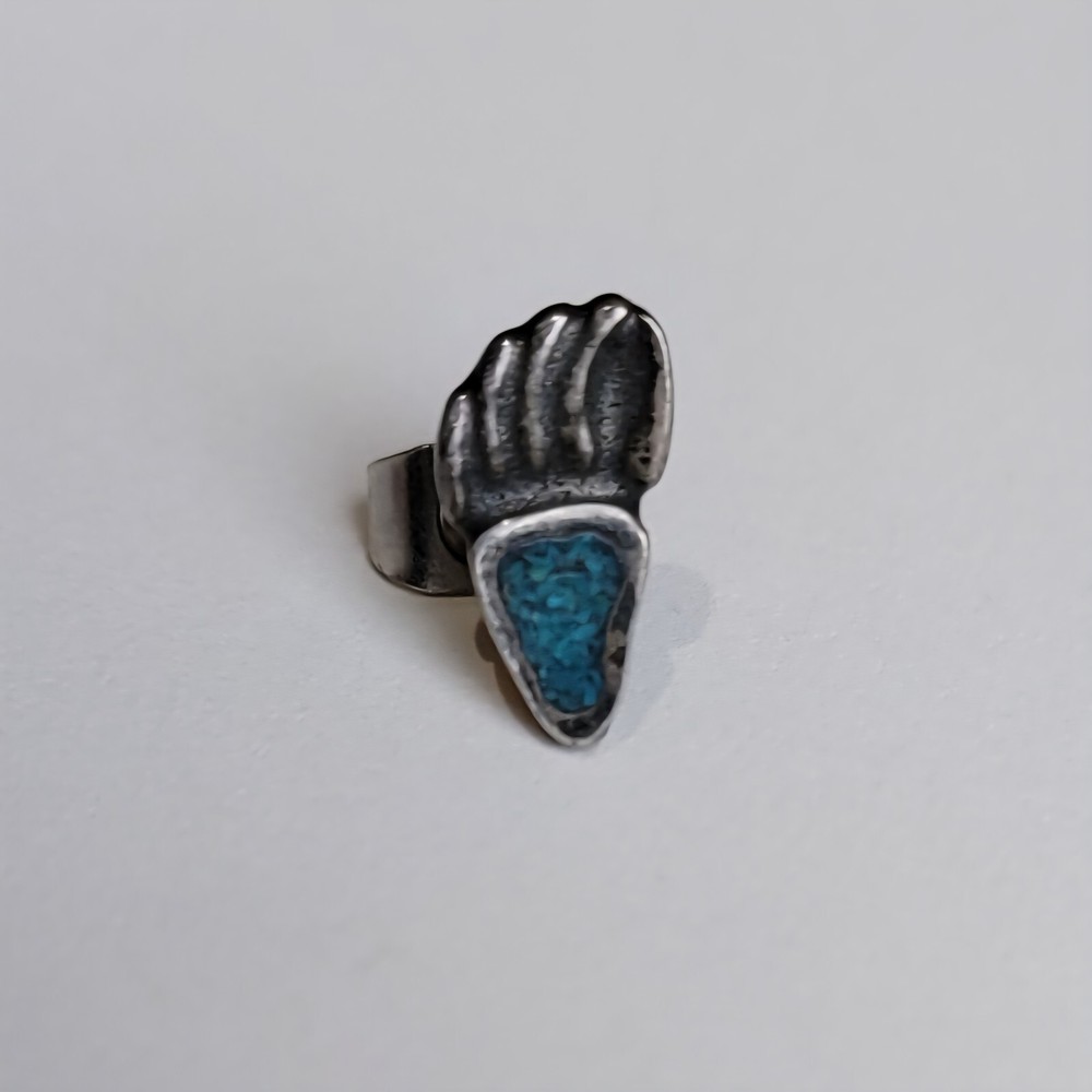 Native American Sterling Silver Turquoise Inlay Badger Paw SINGLE Stud Earring
