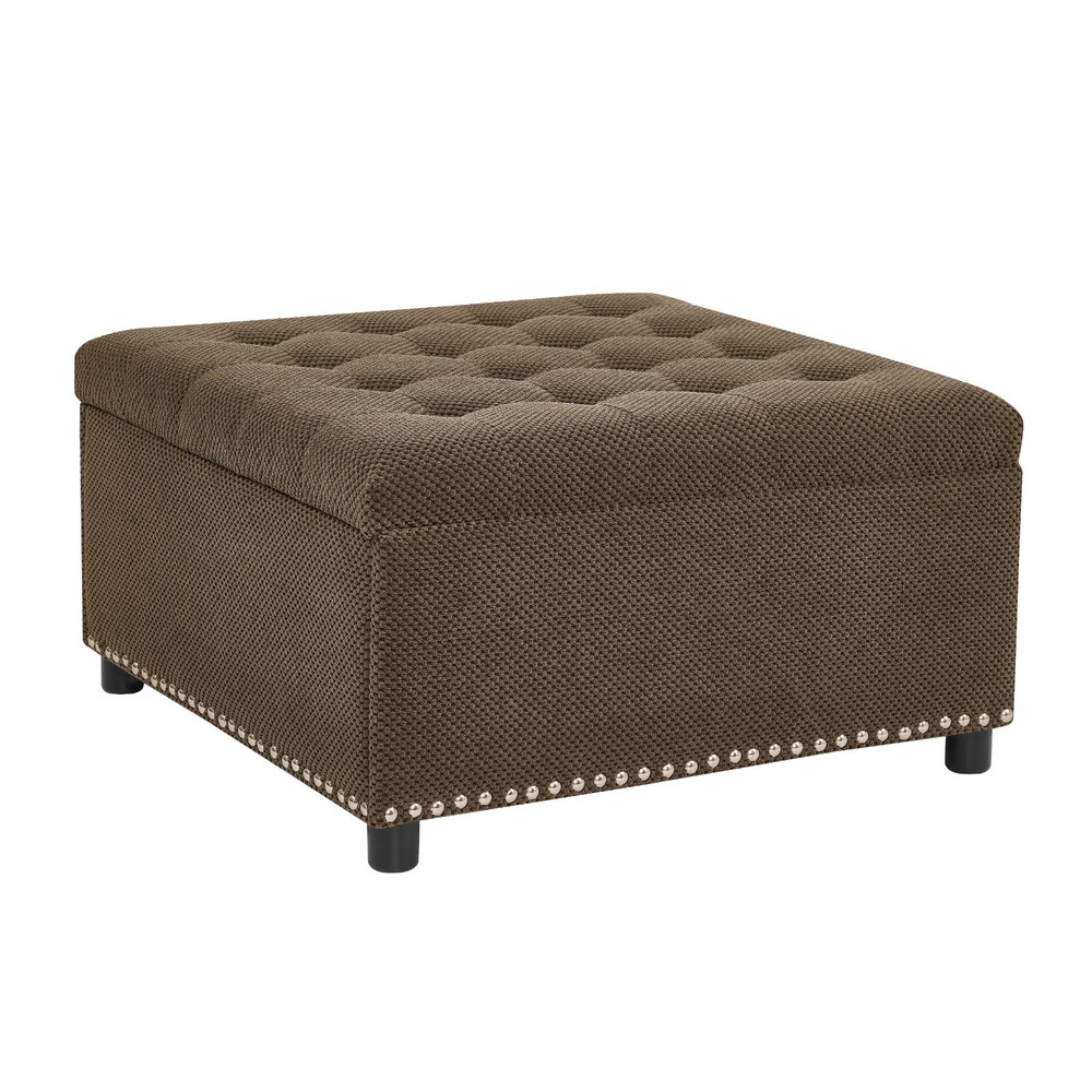 Tufted Storage Ottoman with Nailhead Trim Square Upholstered Coffee Table