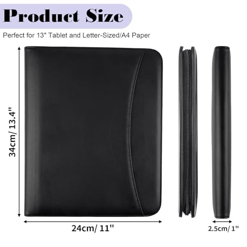 Leather Padfolio Portfolio Binder Organizer, with 25 Pages Notepad & 13" Tablet