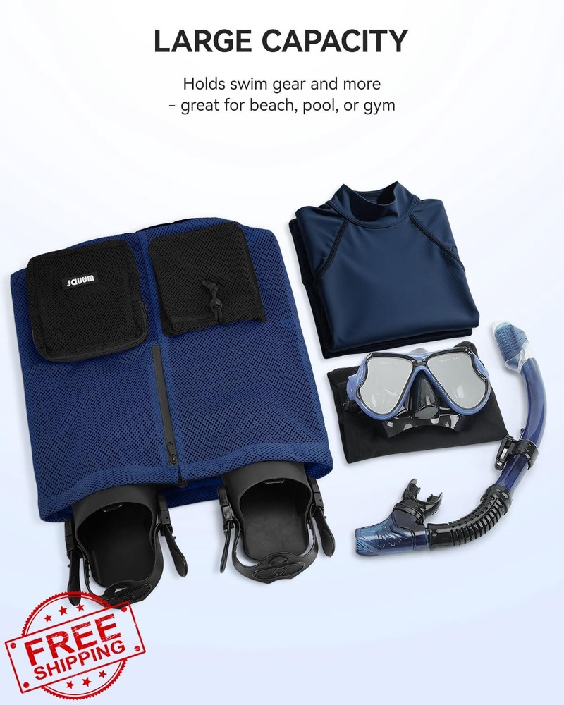 WANDF Mesh Swim Bag Drawstring Backpack Wet Pocket