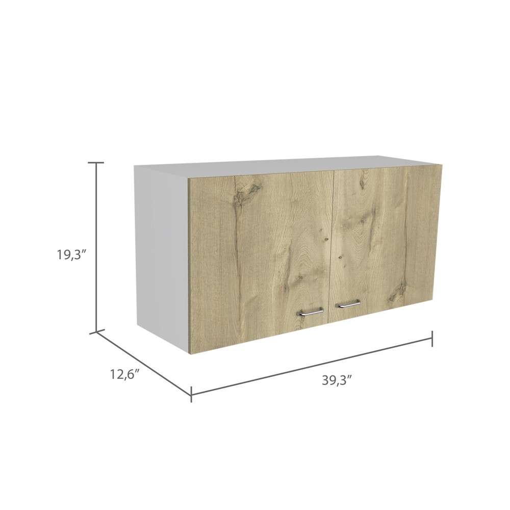 White and Light Oak Rectangle 2-Door Wall Cabinet
