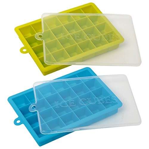 AYI&AYEE Silicone Ice Cube Trays with Lids - 2 Pack 2 SET Blue Green (24 Cube)