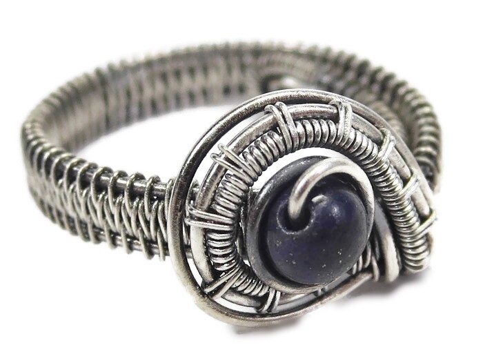 Lapis Lazuli Adjustable Ring, Woven in Sterling Silver Wire