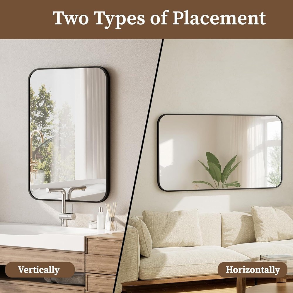 20" x 28" Rectangular Aluminum Alloy Frame Wall Mounted Bathroom Mirror