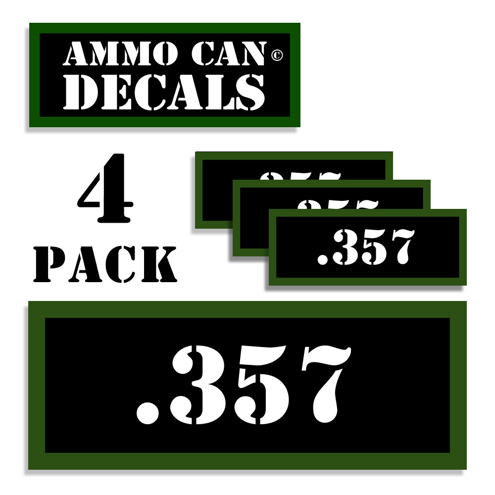 357 Ammo Can LABELS STICKERS DECALS for Ammunition Cases 3"x1.15" 4pack