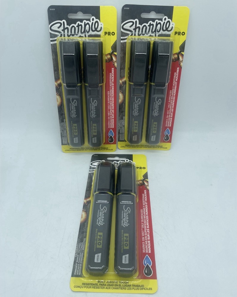 Sharpie PRO Permanent Markers, Chisel Tip, Black, 2 Count 3 PACK